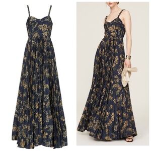 HUTCH Linny Navy Blue Floral Maxi Dress Bustier Gown Braided Strap - Size 8